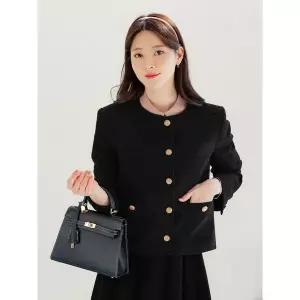 시크라인 XXL까지 유이솔 골드버튼 노카라 트위드 자켓 봄 가을 아우터 하객룩 오피스.._P415906698