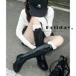 엘럽 빈티지 여자 롱 가죽 워커 키높이 부츠 스트랩 시크한 워커힐 박템5