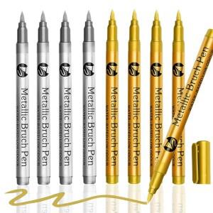 6/12Pcs 소프트 브러시 영구 금속 페인트 마커 펜 방수 골드 & 실버 락 머그잔 세라믹 유리 DIY 페인팅 용