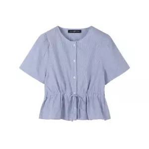 나인식스뉴욕 허리 스트링 지도리 패턴 반팔 블라우스 (NO2BA036L0)