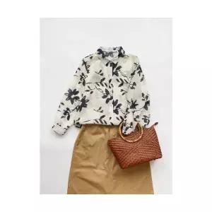 마 높은 소재 신 얇은 셔츠 모시 여성셔츠 좋은 블라우스 초가을 수묵프린트 KS3