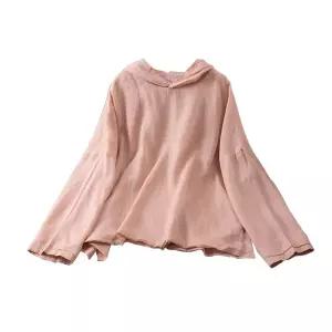 빈티지 있는 라인 매치할 모시 후드 이중 여성셔츠 블라우스 상의 봄가을 퓨어 KS3