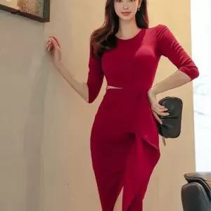 EAMT 여사친 스커트 원피스 허리라인 프릴 랩스커트 라운드 앞트임 슬림 쉬폰 EUNG5