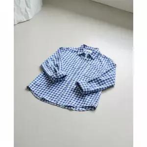 헤지스레이디스 25SS 스테디셀러린넨100%블루 깅엄 체크 루즈핏 셔츠 WSSH5BC39B3 1301932