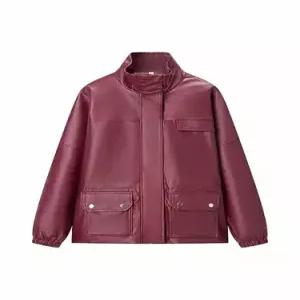 EAMT 여성 빈티지 캐주얼 가죽 차이나 성숙 재킷 포켓 코트 EUNG1