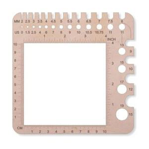 DKJEKdje 1개 나무 뜨개질 크로셰 게이지 자 바늘 크기 스티치 카운터 스피너 실 측정 도구 사각 공예 액세서리