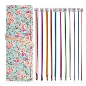 튀니지 크로셰 세트 아프간 초보자용 알루미늄 바늘 도구 + 버러블 천 케이스 11팩