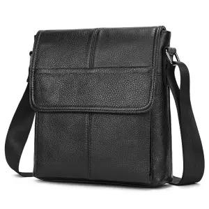 SAIION 온 가죽 남성용 지갑 숄더백, 업무용 스몰 크로스바디 메신저 백, 사첼 핸드백, 9553 블랙, 빈티지