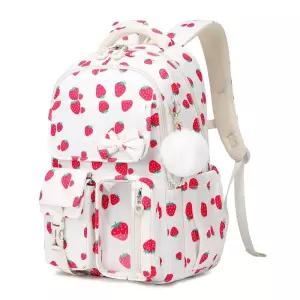 ASKSky 스카이 여아용 백팩, 학교 그릴용 귀여운 활 어린이 책가방 초등학교 중학생용, 화이트 딸기. 17378