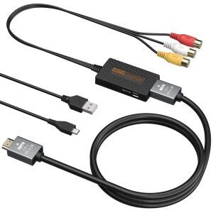 LA NREUCETS RCA-HDMI 변환기, Xbox /Wii /PS1 /PS2 /PS3 /GameCube /N64 /VHS /VCR /DVR 플레이어용 HDMI 케이블을 포함한 복합 AV-HDMI 변환기 1080P 지원