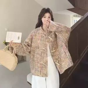 엘럽 여성용 봄 캐주얼 컬러 트위드 톱 코트 원템1