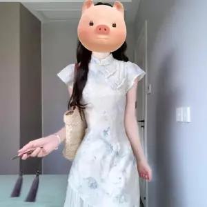 엘럽 페이크 투피스 여성용 스커트 원피스 젊은 멋스럽고 유니크한 플라워 치파오 롱스커트 원템1