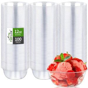 TOFLEN 12온스 투명 플라스틱 그릇 수프 애피타이저 모양 가정 과일 서빙 이벤트 스낵 100팩 원형 파티 아이스크림 또는 디저트 소형 일회용 그릇 하드 파티용 용품