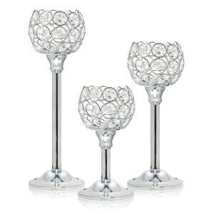 케하일 크리스탈 메탈 청록색 캔들스틱 캔들 웨딩 보티브 블링 식탁 세트 홀더 우아한 실버 장식용 캔들라브라 센터피스 3개