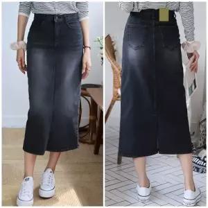 여성 스판 밴딩 뒷트임 청치마 빅사이즈 데님 롱스커트