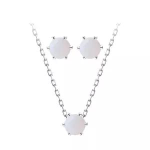 오팔 크리스탈 큐빅 6프롱 세팅 92.5 실버 은 귀걸이 목걸이 세트