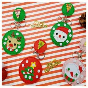 창의체험- 가죽 크리스마스 거울 열쇠고리 만들기 3종택1 1인용 실습교구