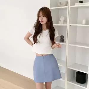 [하프클럽/]여성용 봄여름 청색 헤링본 스타일 밴딩 미니 스커트