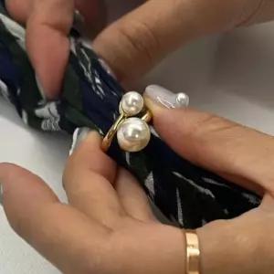 트윌리 스카프링 고리 진주 골드