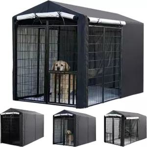 야외 개 사육장 커버 8 Dx4 Wx6 H 헤비 듀티 600D 방수 모기장 금속 사육장용 자외선 차단 햇빛