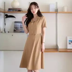 XXL까지) 바이엘 카라 자켓 레이어드 플레어 원피스 여름 하객룩 오피스룩 모임룩 격식룩 빅사이즈