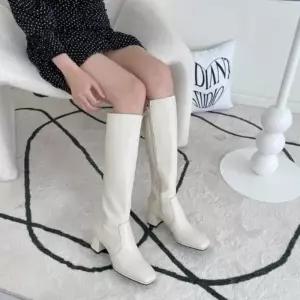 여성 럭셔리 스퀘어토 미들힐 롱부츠
