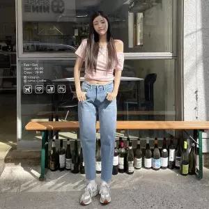 [하프클럽/]여자 클래식 타이트 진 중청 워싱 핏좋은 팬츠