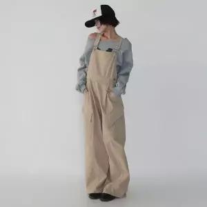 [하프클럽/]여자 컷아웃 면원단 넓은 MAXI 서스펜더 바지