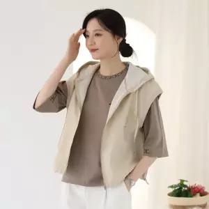 엠마 후드 집업 베스트 /여성 간절기 군살커버 여유핏 UVT106