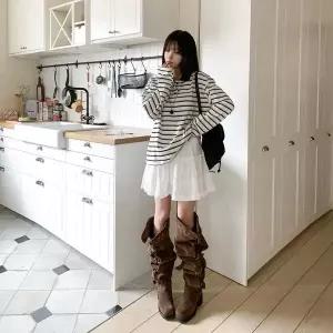 [하프클럽/]여자 단가라 롱슬리브 카라 빅사이즈 상의