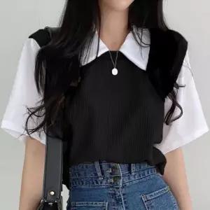 베스트조끼여성스웨터 페이크레이어드니트 레이어드니트