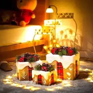 눈쌓인 빨간 리본 선물상자 3종세트 크리스마스트리-WD4372B