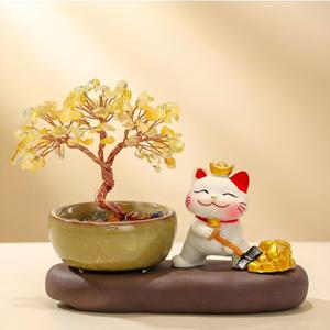 럭키리우 돈나무 황금나무 마네키네코 장식 4종 행운 재물운 인테리어 소품
