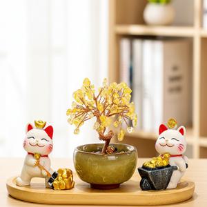 럭키리우 황금나무 돈나무 마네키네코 장식 4종 행운 재물운 인테리어 소품 집들이 선물