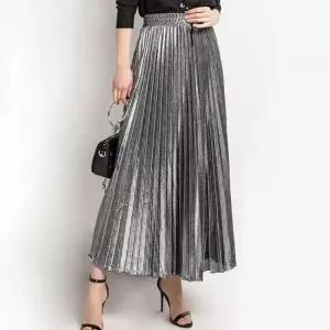 여자 메탈 골드 실버 색상 하이웨스트 스타일 밴딩 연말 모임 파티 주금 스커트