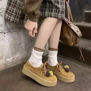 연두 빈티지 하이탑 리얼 캥거루 가죽 통굽 슈즈 여성패션 스트랩 수제화 라운드 DL5