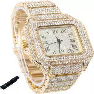 십대 소년용 젠키골드 골드 다이아몬드 시계 - 40mm 로마 숫자 사각 다이얼 18K 리얼 골드/플래티넘/로듐