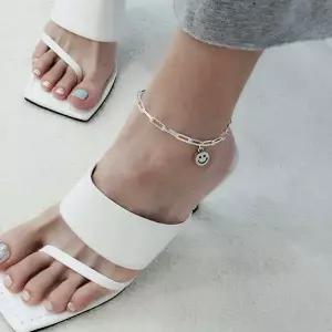 S5128 여성 심플 스마일 팬던트 볼드 체인 발찌 데일리 은발찌 실버