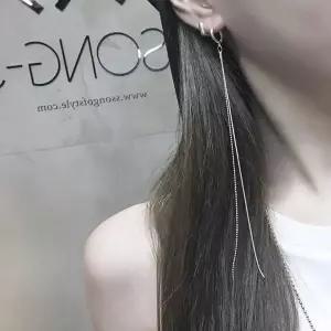 SE204 여성 언발란스 롱 드롭 원터치 이어링 유니크 은 귀걸이 (실버