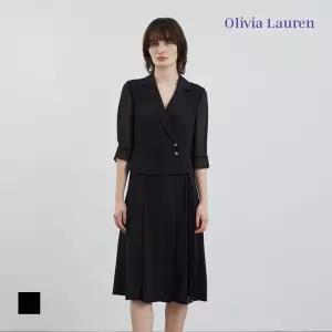 [올리비아로렌] 배색 플리츠 쉬폰 원피스_VOCOA4M4121