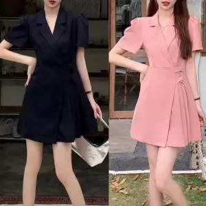 멜빵원피스 플리츠 스커트 랩st 미니원피스 A라인 퍼프소매