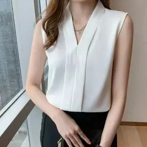 여자 데일리 오피스룩 브이넥 민소매 블라우스