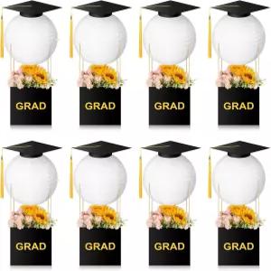 Arrowbash 8Pcs 졸업 모자 종이 랜턴 졸업식 테이블 중앙 장식 상자 컵 축하 꽃 선물 파티에서 그에게