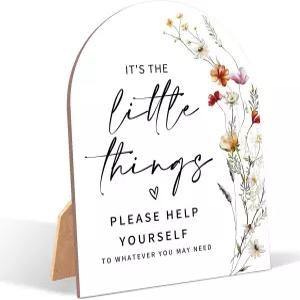 와일드플라워 욕실 바구니 간판 결혼식 스탠드가 있는 6 x 8 인치 아치 나무 테이블탑 피로연 장식