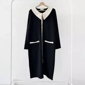 [하프클럽/]여성 배색 큰카라 버튼 롱원피스 봄 하객 패션 빅사이즈