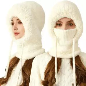 스카프와 마스크가 달린 비니 모자 3 in 1 플리스 안감 니트 스키 스카프 및 마스크 세트 겨울 방풍