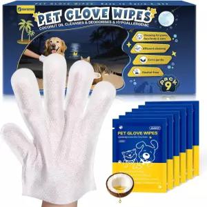 개와 고양이를 위한 펫 글러브 물티슈 탈취 및 청소 장갑 저자극성 코코넛 오일 그루밍 개별 포장 개 목욕