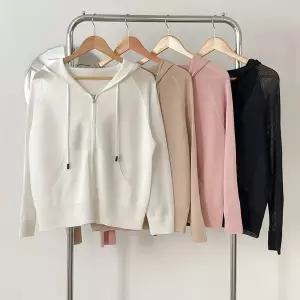 [하프클럽/]여성 시스루 후드 집업 니트 봄 아우터 포켓