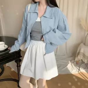 [하프클럽/]여성 카라 짧은 캐쥬얼 주머니 진 클래식 재킷