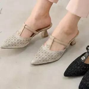 [하프클럽/더힐]더힐슈즈 망사 비즈 여성여자 구두 정장화 펌프스 힐 뮬 블